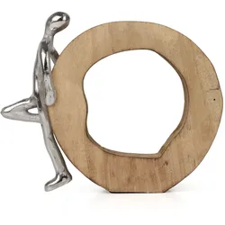 Moritz Dekofigur Stillness Silber 18 cm aus Mangoholz und Aluminium Skulptur mit Figur Symbol für Ruhe Gelassenheit und Balance moderne Handarbeit Dekoration