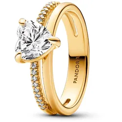Pandora 163100C01 Damen-Ring Doppelschiene mit Herz Goldfarben, 60/19,1