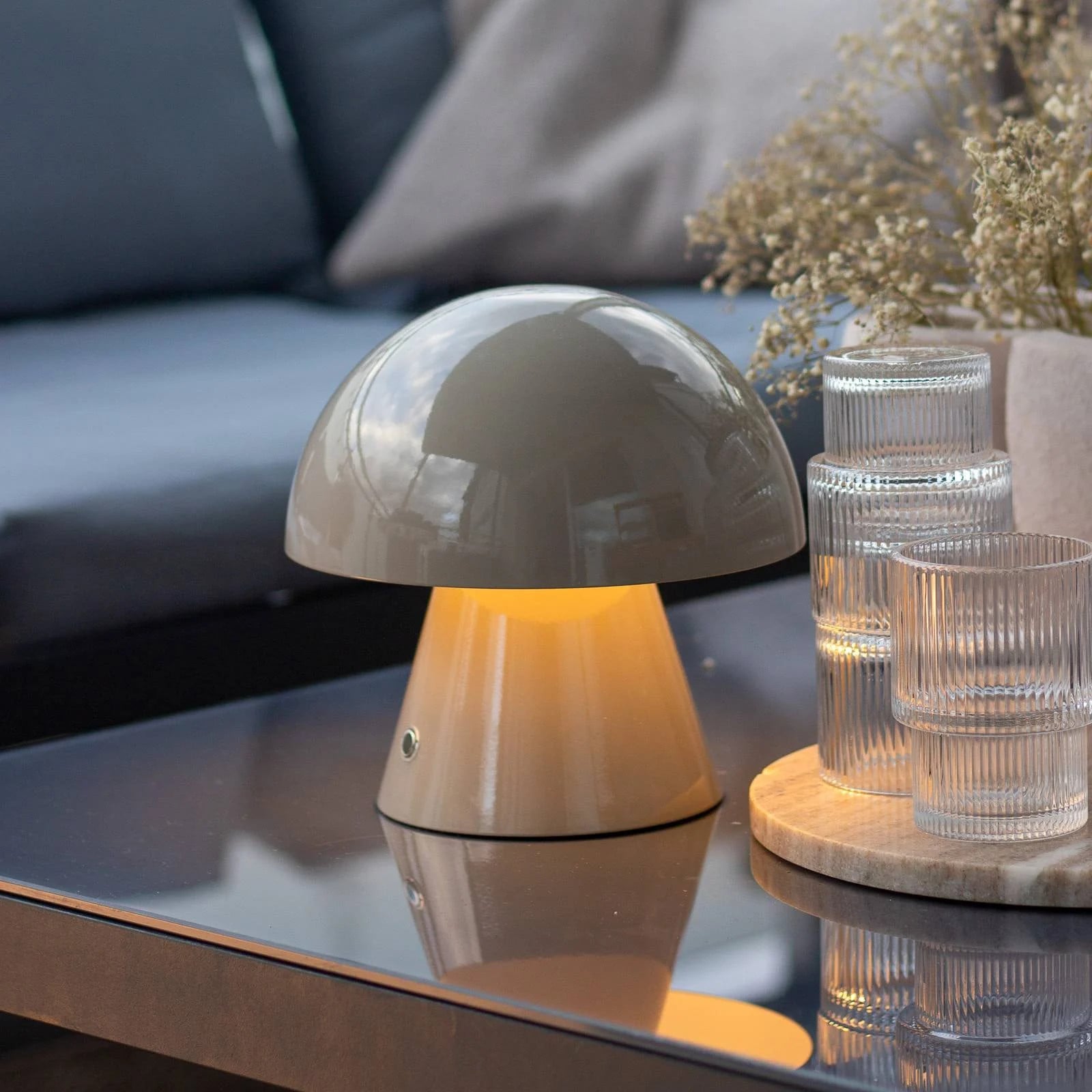 Lindby LED-tafellamp met touch-bediening, grijs, dimbaar en oplaadbaar