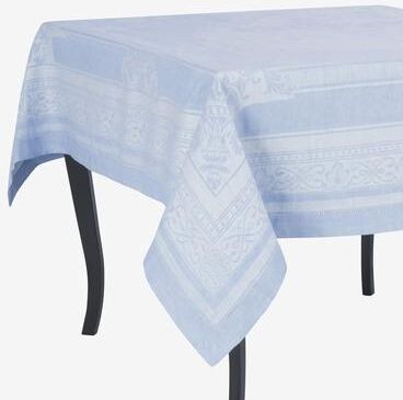 "French Home Linen 71"" x 124"" Astra Tablecloth - Ivory and Light Blue"