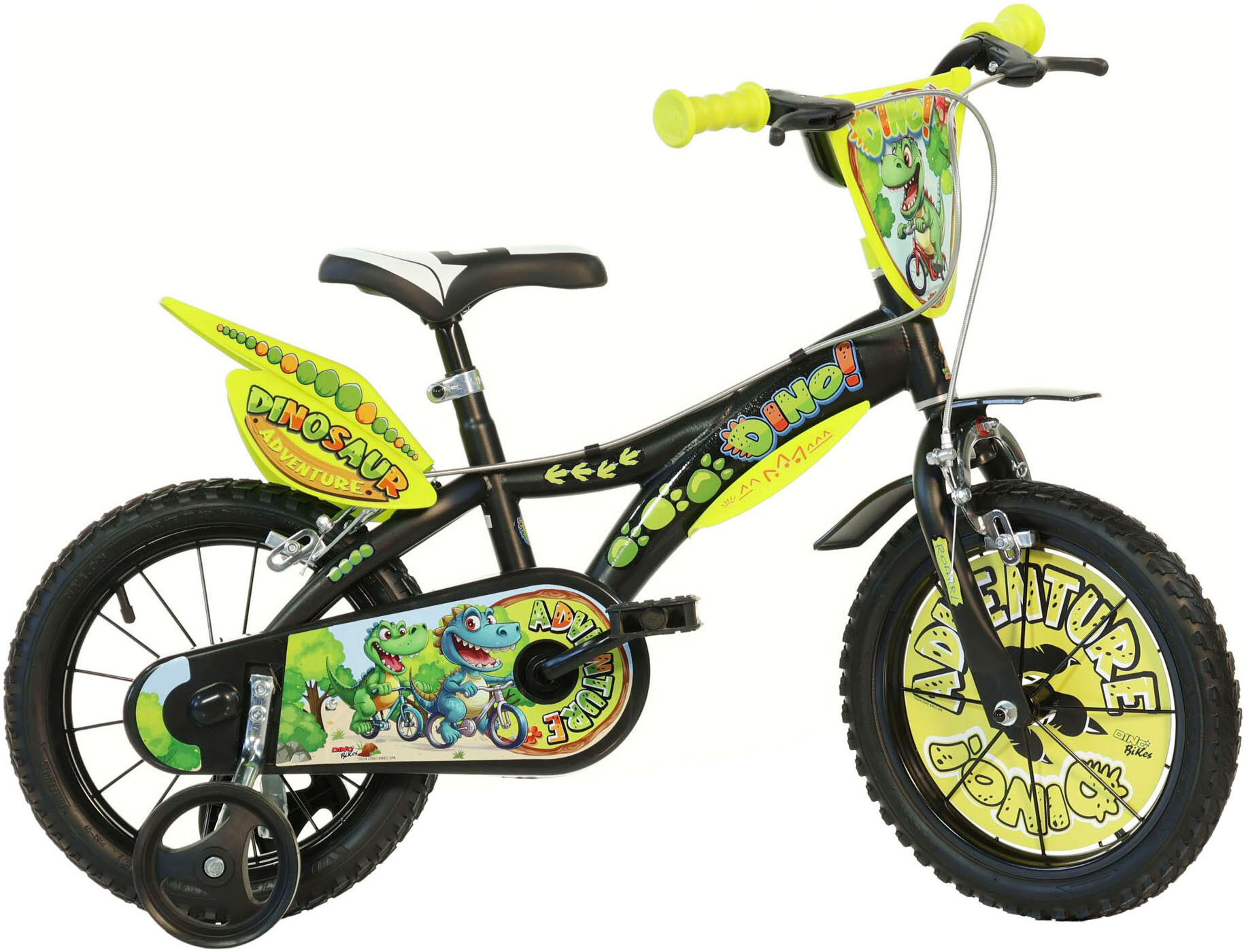 Kinderfahrrad DINO BIKES "Dinosaurier T-Rex" Gr. 30, schwarz, Fahrräder, Kinder, 30cm, 16 Zoll (40,64cm), Kinderfahrrad, mit Stützrädern, Frontschild und coolen Schutzblechen schwarz 30cm, 16 Zoll (40,64cm)