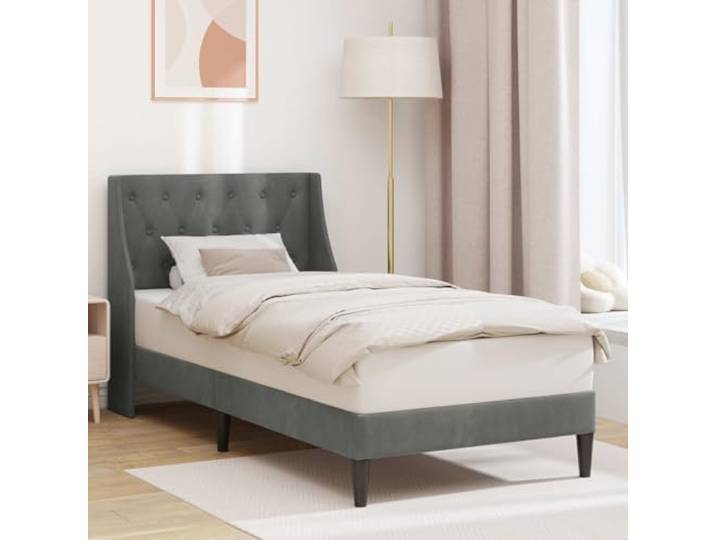 RJPLMFV Bettgestell, Velours, Dunkelgrau, 100 x 200 cm Mit Kopfteil, Lattenrost, modernes Design, einfache Reinigung