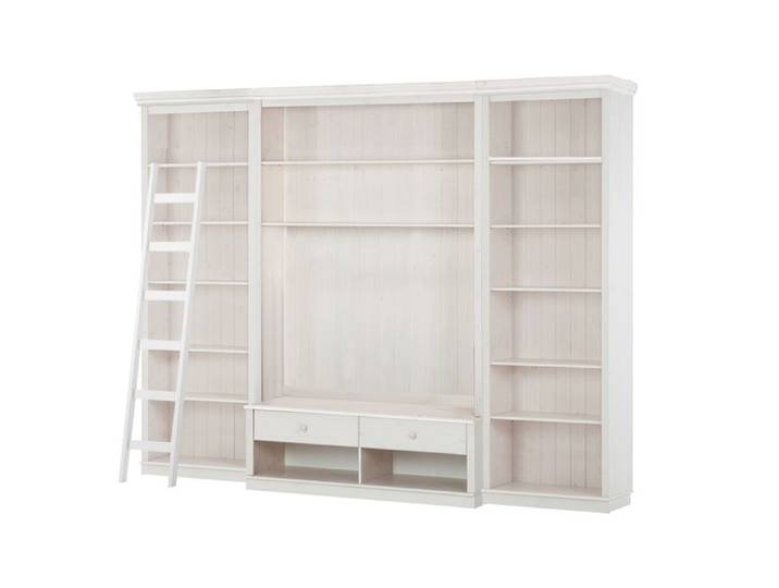 Anita-bibliothèque Avec Meuble TV Bas A En Pin Laqué Blanc