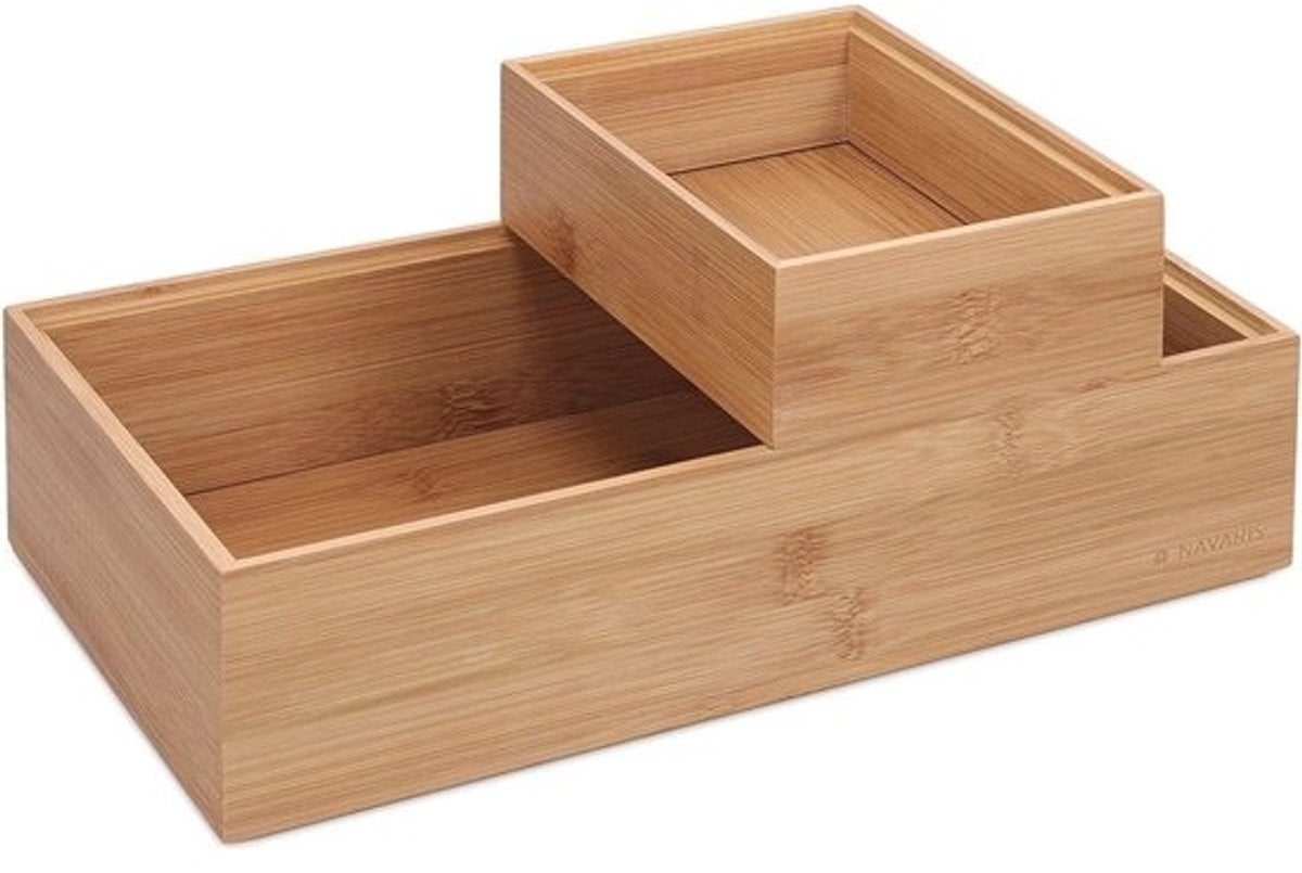Set van 2 stapelbare opbergboxen van bamboehout voor ondergoed, sokken en accessoires