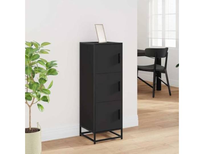 KTHLBRH Sideboard Schwarz 35,5x35x106,5 cm Spanplatte Metall 3 Fächer, 60 kg Kapazität, praktische Griffe, Wandbefestigung inklusive, Montage erforderlich