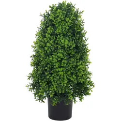 Mendler Künstlicher Buchsbaum HWC-Q89, Buchs Buxus im Topf Dekobaum Kunstpflanze Kegel naturgetreu immergrün Outdoor 60x30x30cm
