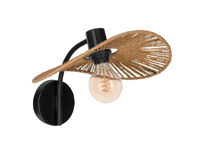 Eglo Applique murale intérieure Siruela\, lampe de salon bohème abat-jour décoratif\, certifié FSC\, luminaire papier naturel et métal noir\, douille E27