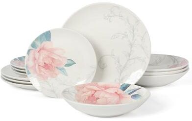 Martha Stewart Peony 12 Piece Porcelain Floral Dinnerware Set