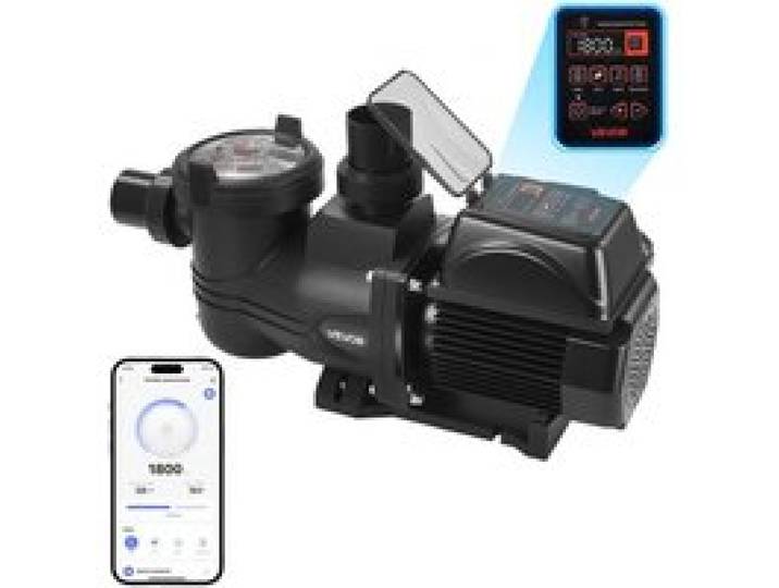 VEVOR Schwimmbadpumpe 30.000 L/h, mit Variabler Drehzahl, 1.350 W, 16 m Förderhöhe, Einbau-/Aufstellpoolpumpe mit Filterkorb, Filterpumpe Selbstansaugend, Programmierbarer Timer, für Aufstellpools