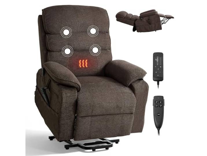 VEVOR Fernsehsessel Elektrisch, Relaxsessel mit Aufstehhilfe, Wärme- & Massagefunktion, Seniorensessel Stufenlose Verstellung, Massagesessel mit Chenille-Bezug & Fernbedienung, Braun
