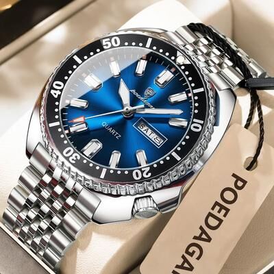 Uplifted Finds Poedagar Business Men Watch Waterproof Luminous Date Week silver Blue