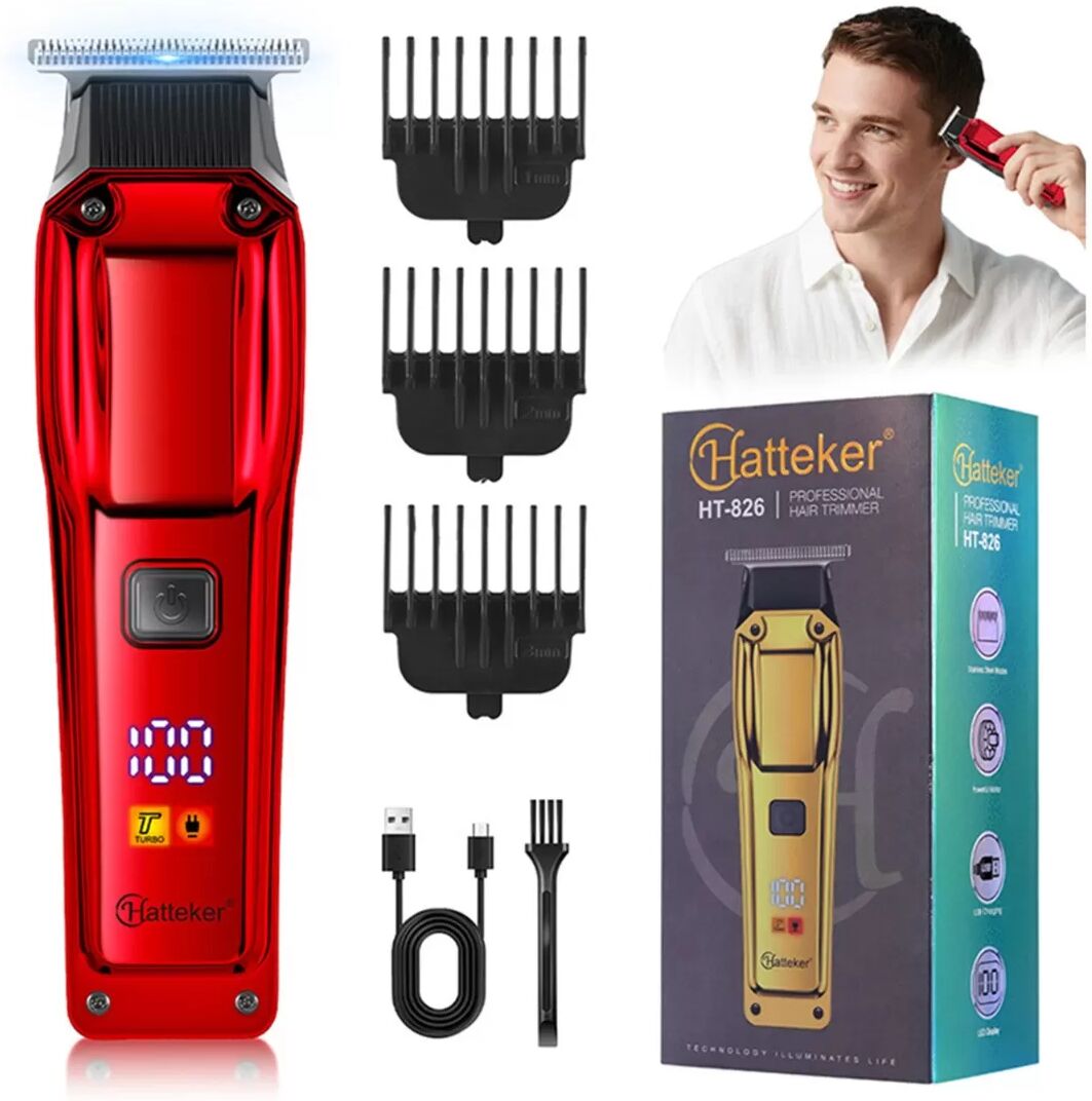 INF LCD Digitalanzeige USB Wiederaufladbare Haarschneidemaschine - Professioneller Kabelloser Haartrimmer Rot