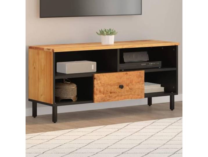 YUOTYRKTEJRSG TV-Schrank Massivholz Akazie 100 cm Breit Fernsehschrank Modern mit Stauraum für Wohnzimmer und Büro Robustes TV Möbel mit Eisenbeinen