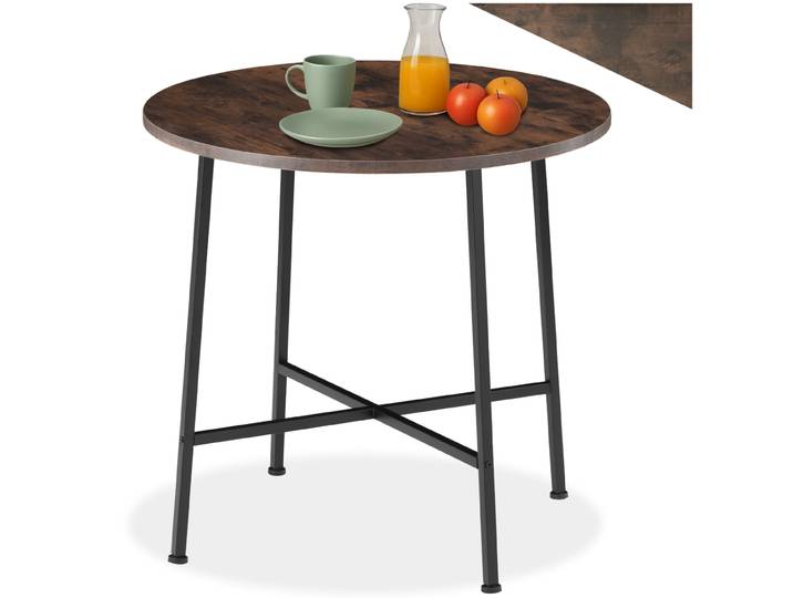 Table de salle à manger industrielle Ronde Ennis 80x76cm - Bois foncé industriel, rustique
