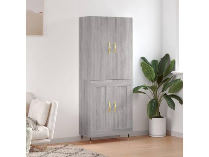 HEFZGDB Stauraum Schrank für Wohnzimmer, Aufbewahrungsschrank mit Metallfüßen, Highboard Grau modernes Design aus Holzwerkstoff langlebig mit Wandhalterung für Sicherheit
