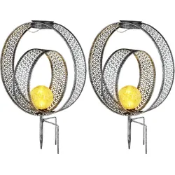 Solarlampe orientalische Kugel Dekoleuchte Garten Solar Solarlampe Metall für Außen, Crackle Glas, Erdspieß, 1x LED 0,06W warmweiß, LxBxH 30x20x42 cm, 2er Set