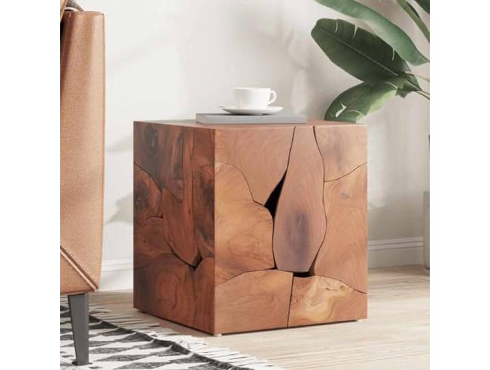KGTKGTYER Hocker Massivholz Teak, Fußstütze Beistelltisch 40x40x45 cm Handgefertigt, Rustikaler Charme, Vielseitig einsetzbar