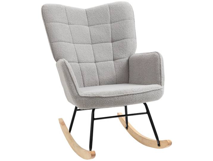 Homcom Schaukelstuhl, ergonomische Form, Echtholzkufen, bis 120 kg, Hellgrau, Buche, Füllung: Polyester, 98x101x71 cm, Wohnzimmer, Sessel, Schaukelstühle