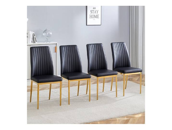 OKWISH Esszimmerstuhl Esszimmerstuhl Polsterstuhl (mit goldfarbenen Metallbeinen und schwarzem Leder, elegante Polsterstühle, 4 St), 4er-Set