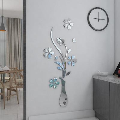 Inspired Deals Creative 3D Wall Mirror Stickers DIY Vase Wall Decor Set For Modern Home Decoration silver
