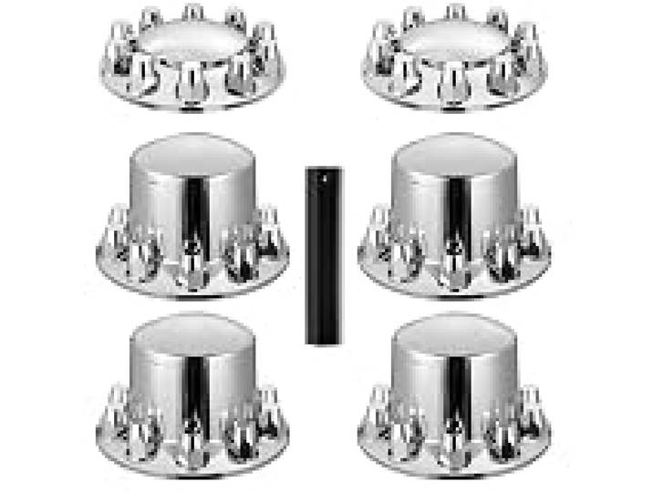 VEVOR Kit Cache Moyeu 2PCs Avant 4PCs Arrière, Capuchon de Moyeu Dôme pour Semi-remorque, Cache Écrous de Roue en ABS Galvanisés Résistants à la Rouille, Universel, avec Outil d'Installation, Argenté