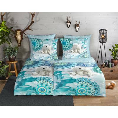 Wendebettwäsche HIP "Seppo", blau, B/L: 135cm x 200cm, 1 Stk., 1 Stk., Biber, B/L: 80cm x 80cm, 2 Stk., Biber, Obermaterial: 100% Baumwolle, Bettwäsche, Wendebettwäsche, Biber, 135x200, Warm, Weich, Wendeoptik, Reißverschluss, Winter, Blau