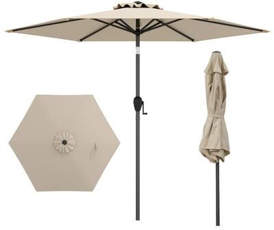 Costway 7.5 feet Outdoor Patio Heavy Duty Market Umbrella with Push Button Tilt-Beige