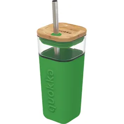 Quokka Liquid Cube Green Becher 540 ml aus Glas mit Strohhalm