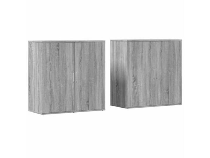Fisinber Sideboard 2er Set Grau Sonoma 79x38x80 cm Holzwerkstoff Praktisches 2er-Kommoden-Set in grauem Sonoma-Dekor mit robuster Deckplatte für Wohnzimmer, Flur und Home-Office.