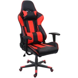 Décoshop26 - Gaming-Bürostuhl mit Rollen und Neigungsmechanismus schwarz/rotes Synthetikmaterial 04_0001851
