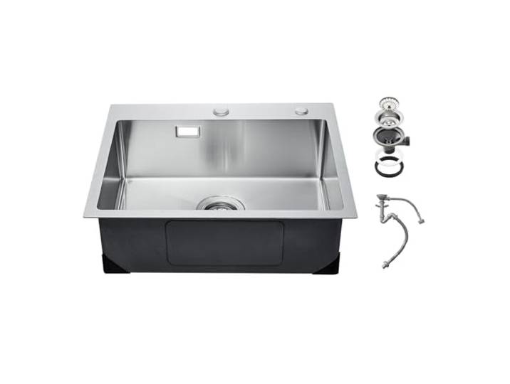 VEVOR Évier de Cuisine 68 cm à Montage par le Haut en Acier Inox 304\, Cuve Simple à Poser avec Accessoires pour Lave-Vaisselle\, Camping-Car\, Cuisine\, Bar
