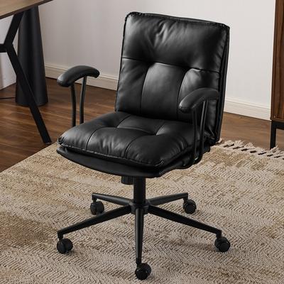 No Tufted Button Faux Leather Swivel Office Chair - N/A