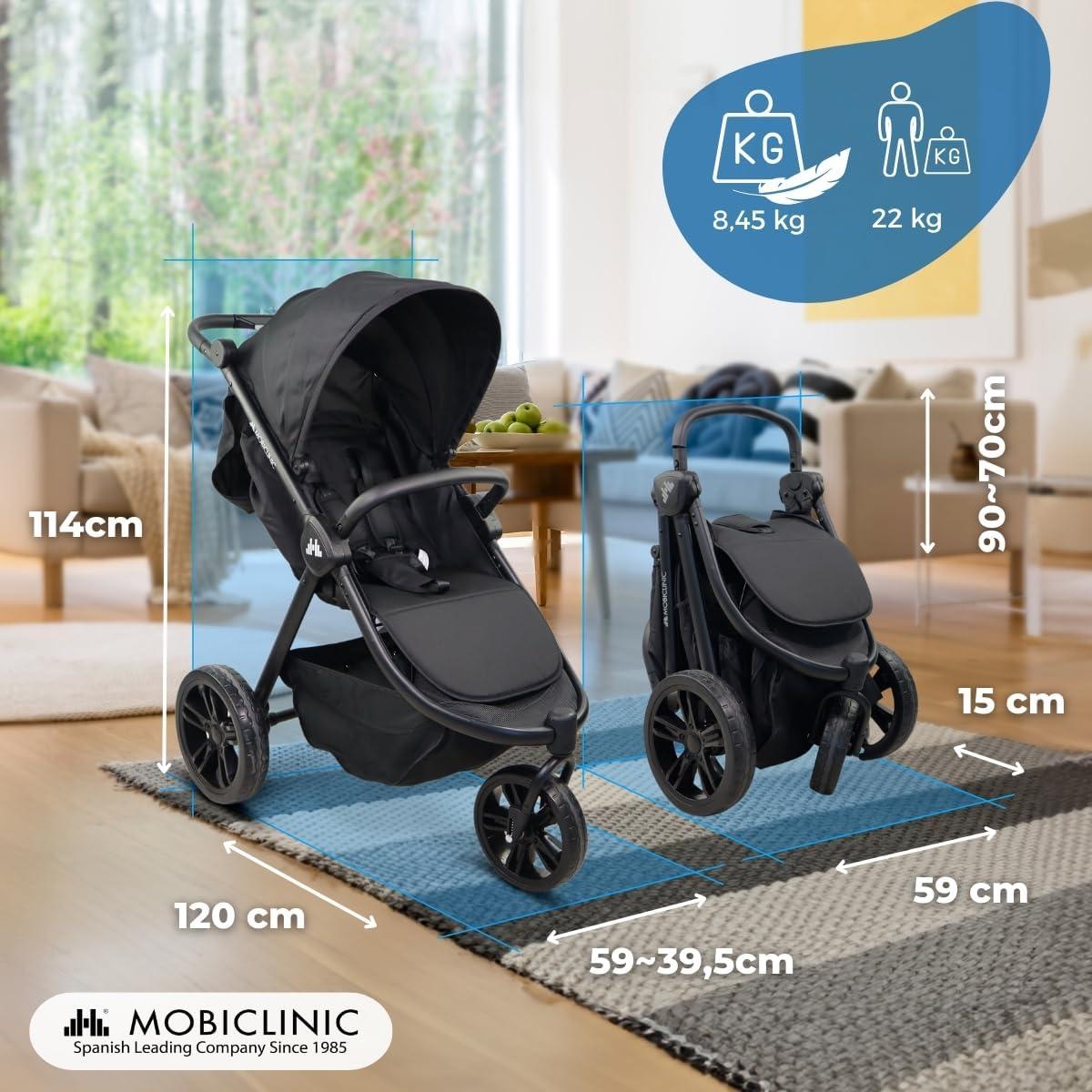 kids, Kinderwagen mit drei Rädern, Modell Agnes, geeignet für jedes Gelände, mit einhändig bedienbarem Griff, 5-Punkt-Sicherheitsgurt, Rückentasche, sportliches Design, Einhand-Faltmechanismus, extra großer Korb, bis