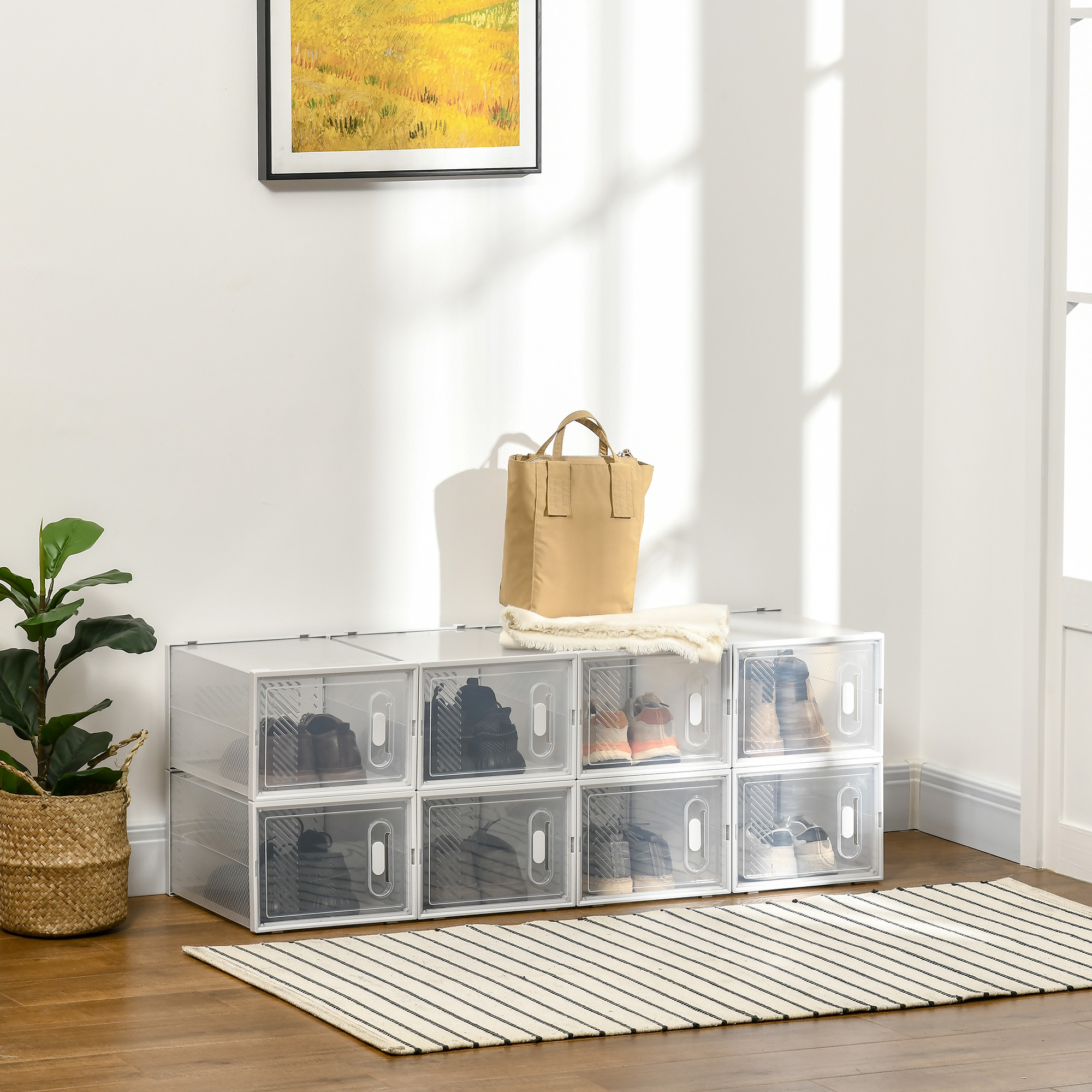 Homcom Mobile Scarpiera Modulare Salvaspazio per Interni con Fori di Ventilazione, 8 Cubi 28x36x21cm in Plastica PP, Bianco e Trasparente Aosom