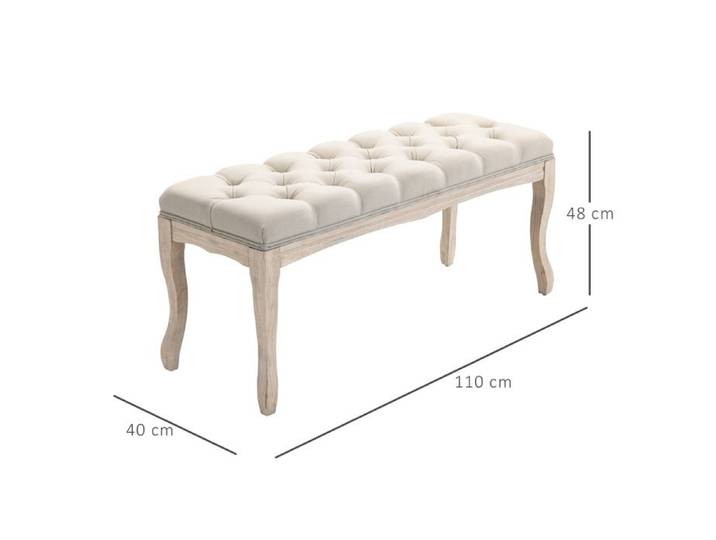 Banc rembourré Vintage Banc de lit pour chambre à coucher & salon banc coffre en bois caoutchouté recouvert de lin en beige 110x40
