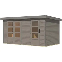 Karibu Metall-Holzgartenhaus Hybridhaus Merkur A/B/C/D - 19 mm/0,75 mm - Mittelwandhaus Holz-Ausführung: wassergrau Blech-Ausführung: graualuminium 404 x 217 cm (Merkur)
