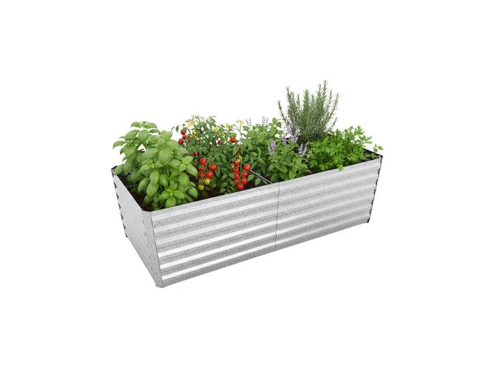 Relaxdays Hochbeet Silber Metall 57x180x90 cm, Silberfarben, 180x57x90 cm, Gartenzubehör, Hochbeet