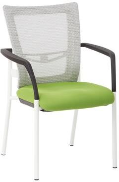 Office Star Products ProGrid? Mesh Back with Padded Black Fabric Seat Visitors Chair with Arms and White Finish Frame