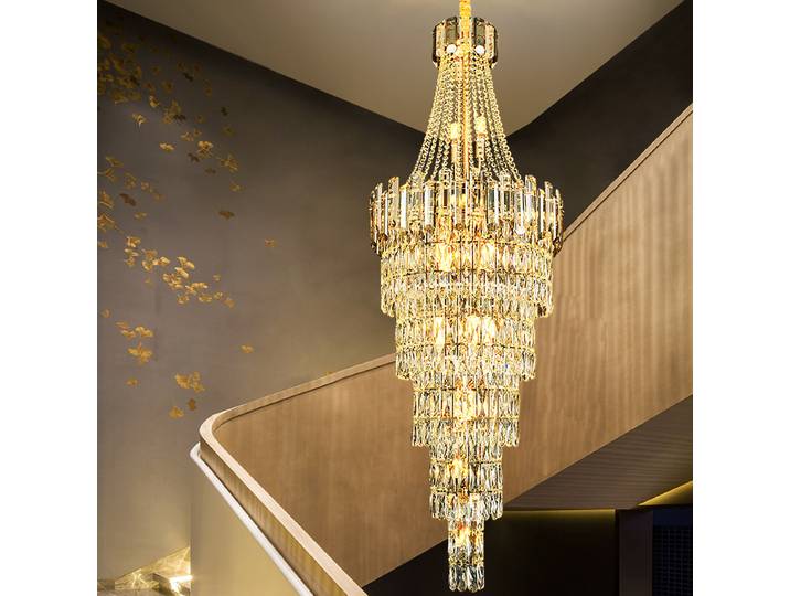 Lustre en cristal réglable, lumière LED recommandée, décoration de luxe, escalier long, grand salon, hôtel, corrigé par la décoration