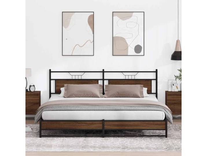 Stahlgestell Stabil Lattenrost Schlafzimmer Bettrahmen 200x200 cm Braun Metallbett ohne Matratze 200x200 cm Braun Eichen-Optik mit Lattenrost Stabil Stahlgestell Kopfteil Stauraum