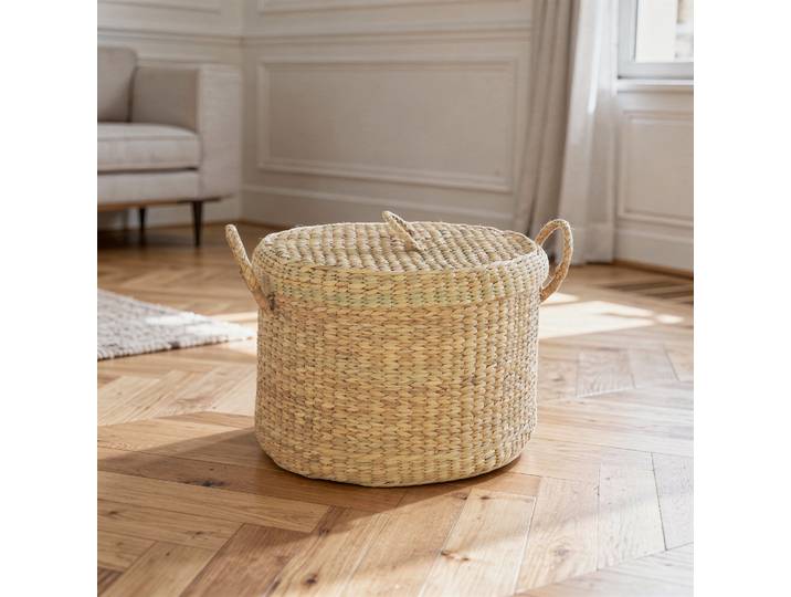 Panier rond large en jacinthe d eau avec couvercle Céleste