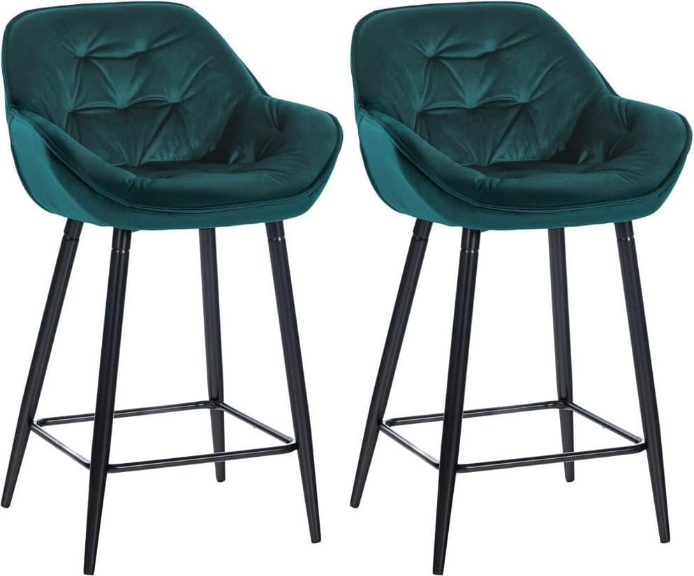 BellaFurn Set van 2 fluwelen barkrukken - Donkergroen