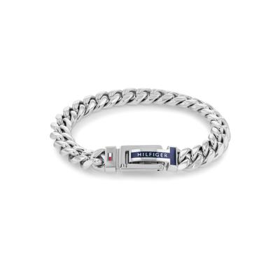 Armband TOMMY HILFIGER "Schmuck Edelstahl Armschmuck Panzerkette", weiß (edelstahlfarben, blau, rot, weiß), Armbänder, Herren, 19cm, Edelstahl, Armband