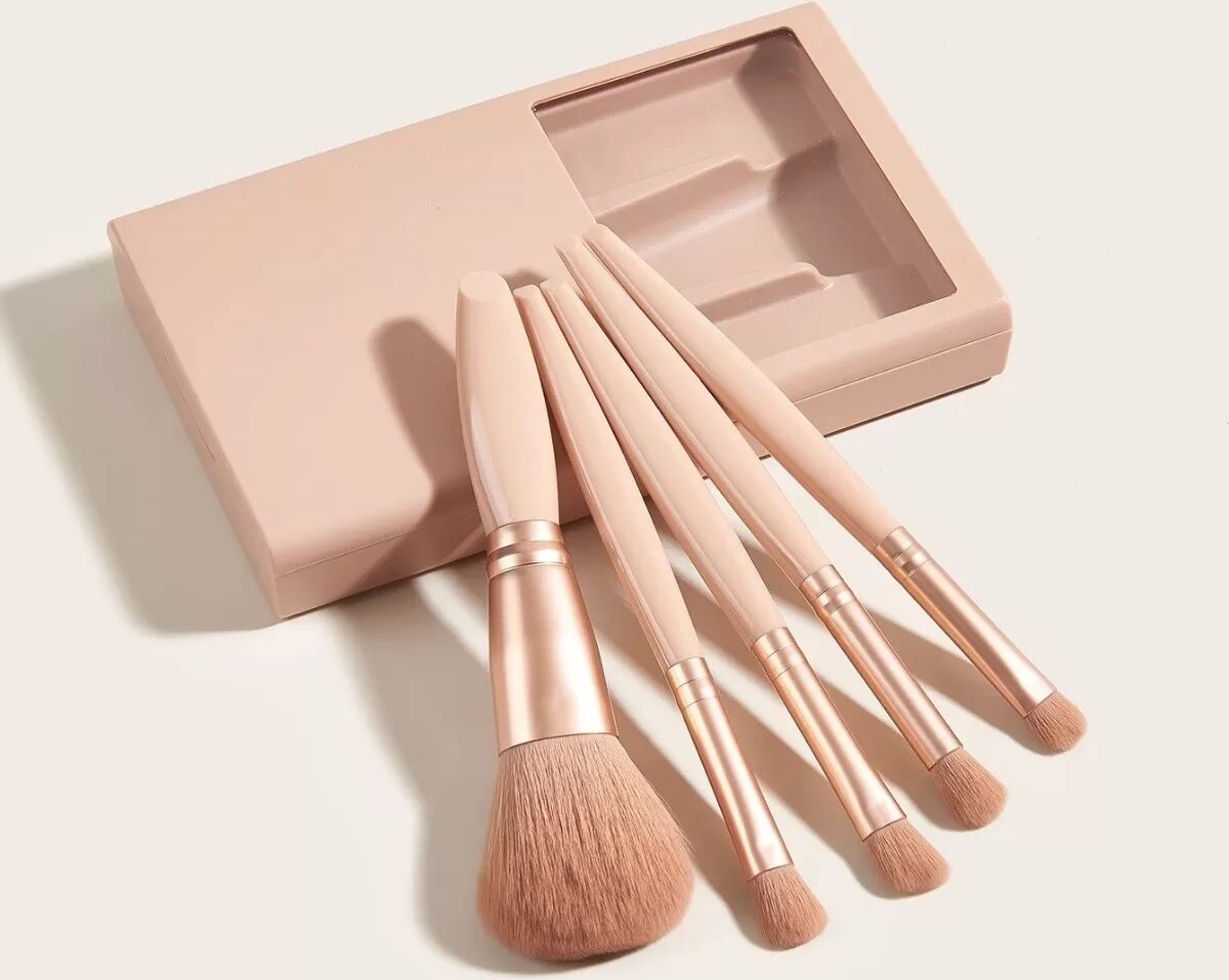 INF 5-teilige Reise-Make-up-Pinselset mit Spiegel und tragbarer Morandi-Aufbewahrungsbox Beige