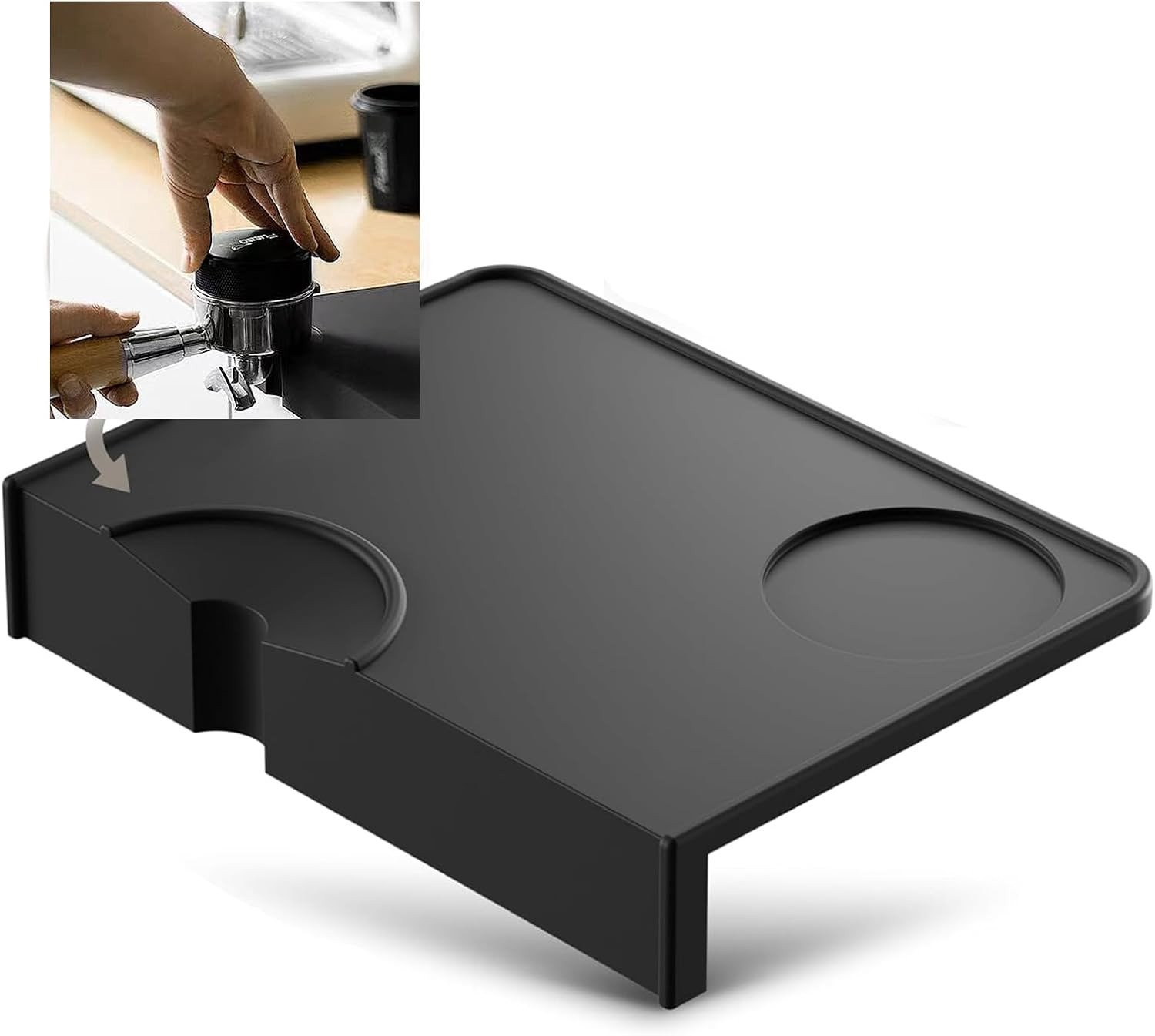 Antislip silicone tamping mat met tafelrandbescherming en uitsparing voor portafilter
