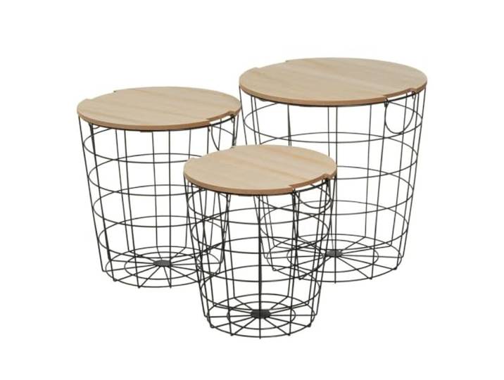 Set mit 3 Beistelltischen aus Metall und MDF in Schwarz und Natur
