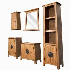 vidaXL, Badmöbelset, Tiago Sink cabinet + tall cabinet + side cabinet + wall cabinet + mirror