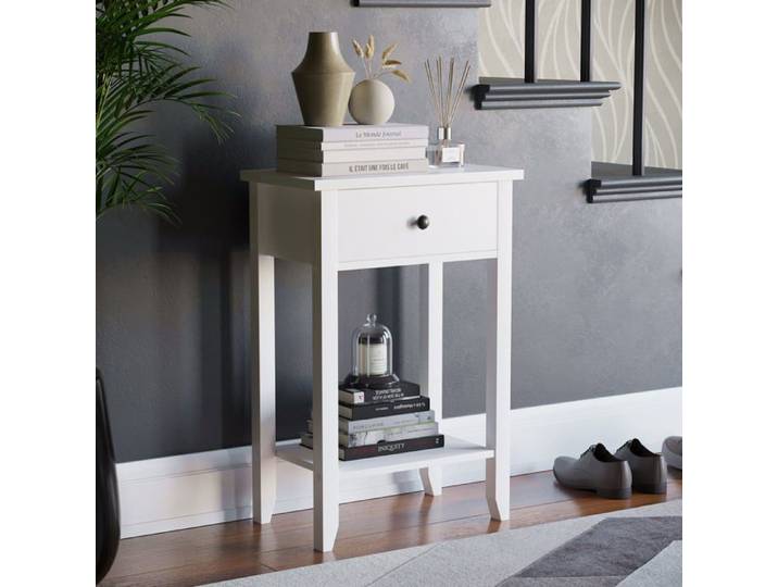 Table console Windsor avec 1 tiroir et étagère – Meuble de couloir d'appoint ou coiffeuse blanc