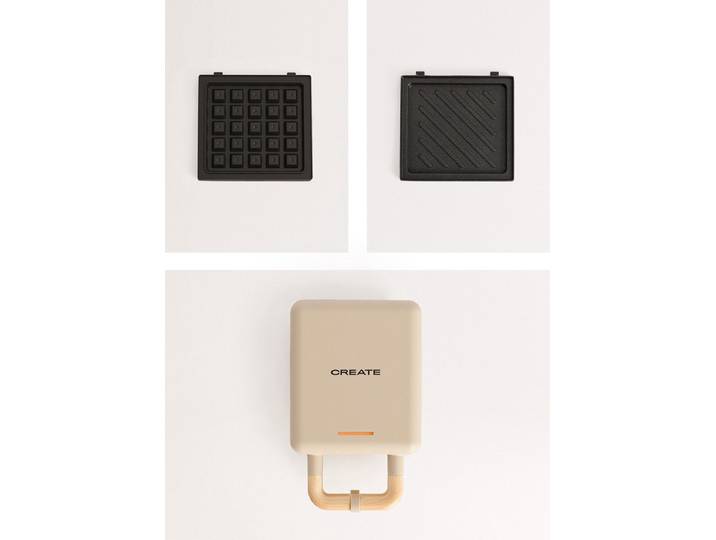 CREATE - Tosti-ijzer\, grill en wafelijzer met verwisselbare platen - Zand - Individueel - STONE STUDIO