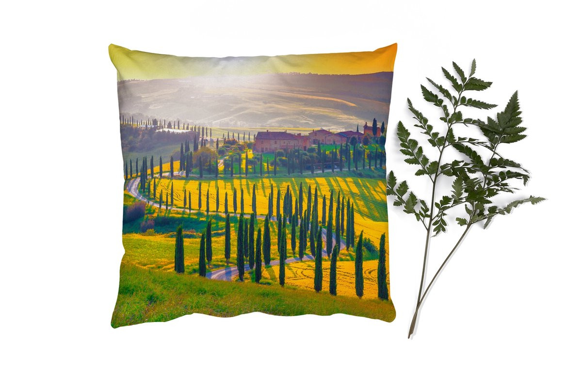 PillowMonkey Sierenkussen Landschap met Gras, Zon en Heuvel - 45 x 45 cm